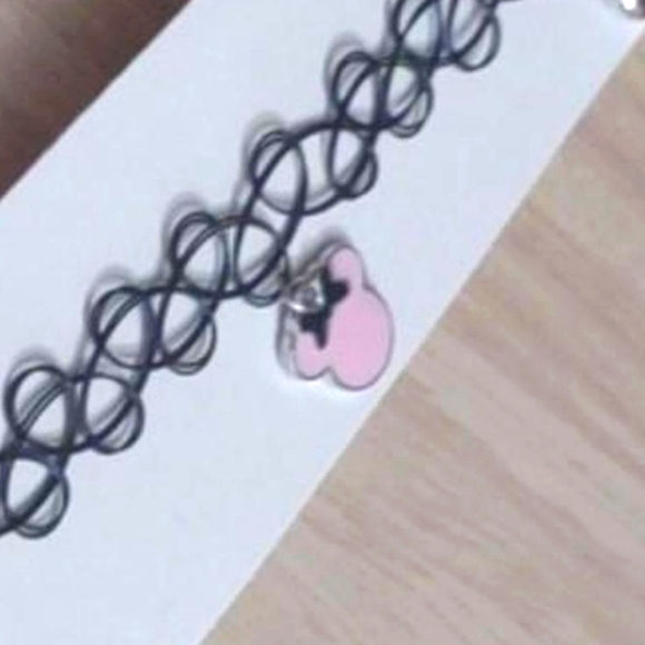 Minnie Mouse Pink Charm Black Tattoo Stretch Choker Necklace Disney - Picture 2 of 2
